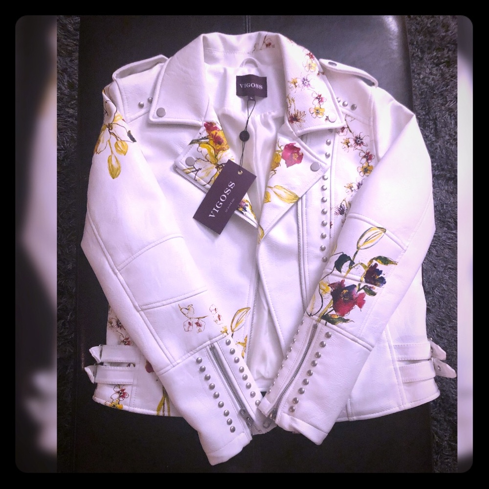 Flower Print Biker Jacket